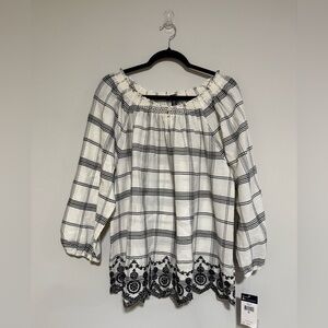 Chaps Women's Black and White Plaid Popover Top Size XL NWT